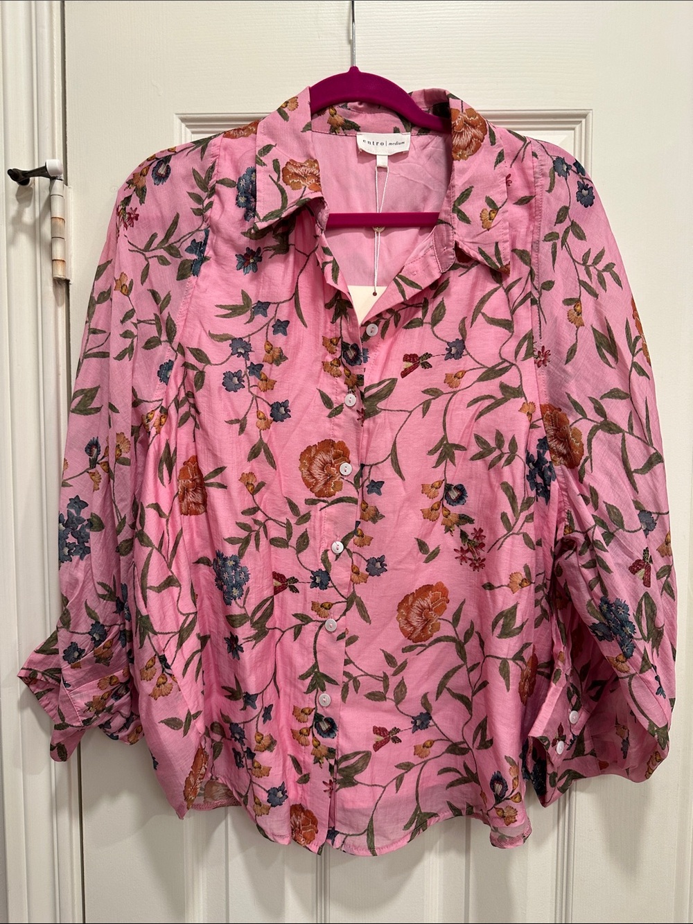 Entro Pink Floral Button-Front Shirt, size medium